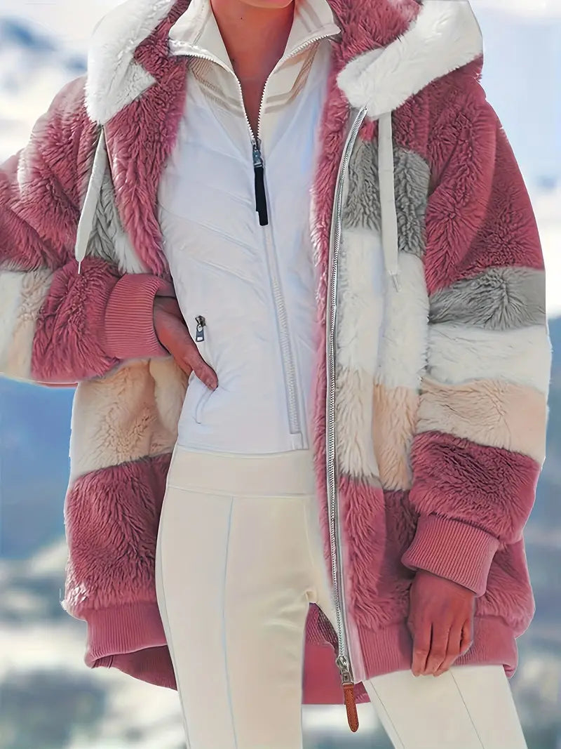 Variant image for Damen-Kapuzenjacke Farbblock Flauschig Polyester-1