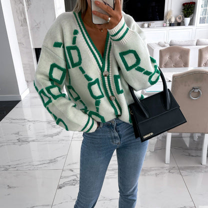 Damen Geblümter Cardigan V-förmiger Ausschnitt Acryl 3
