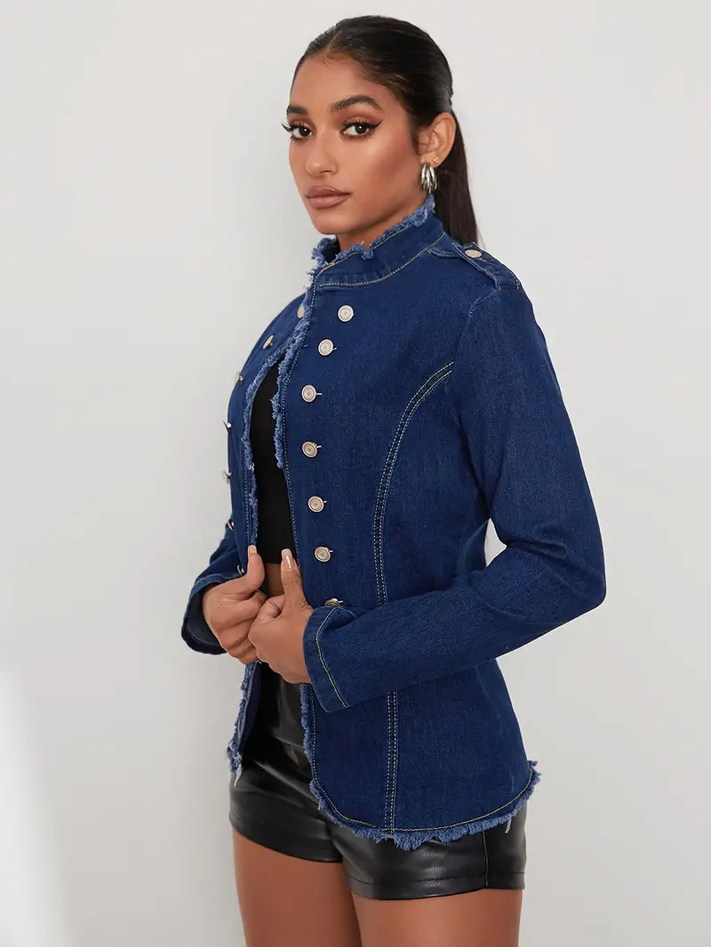 Damen-Langarm-Denimjacke, Klassisches Design, Hochwertiger Denim-4
