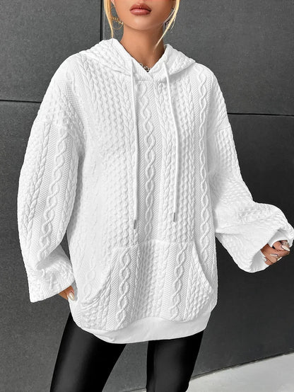 Damen-Hoodie im Oversized-Schnitt mit Zopfmuster, 100 % Baumwolle-1