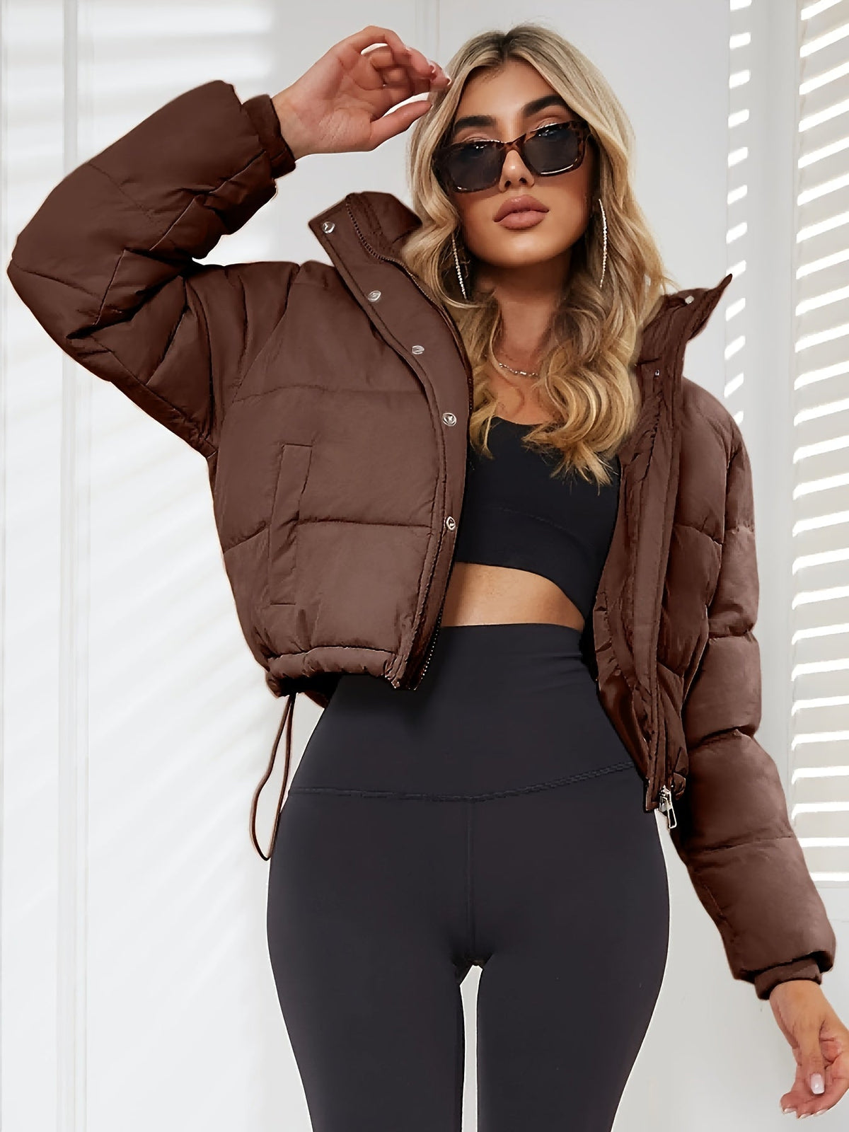 Damen-Winterjacke, kurz, monochrom, Polyester-1