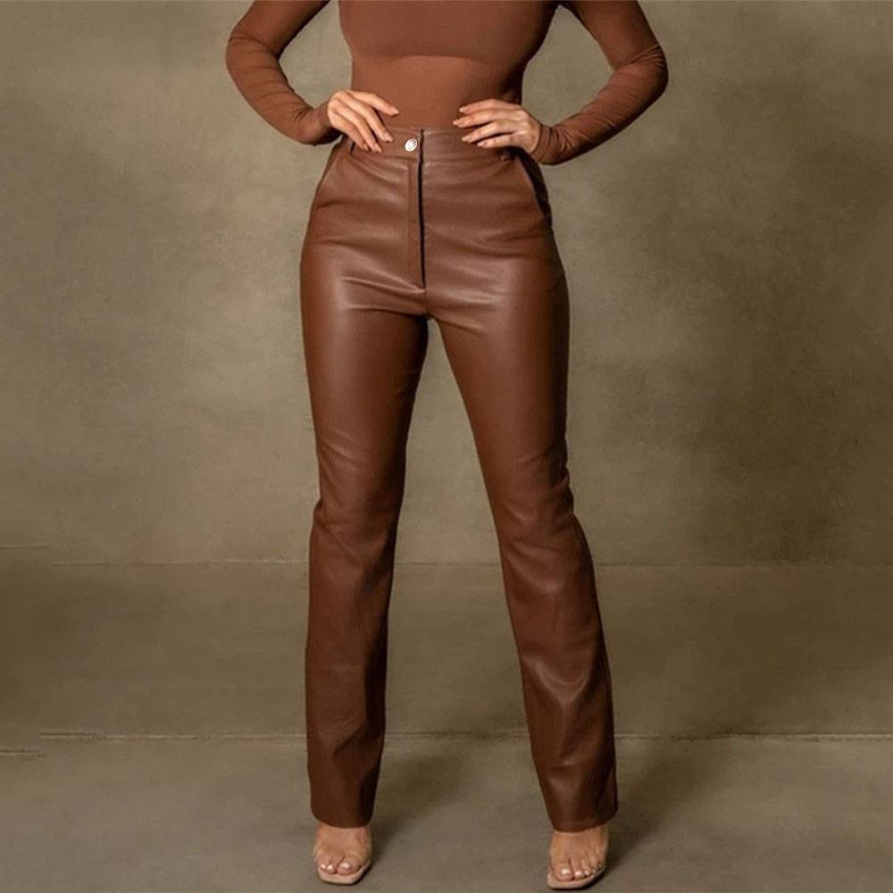 Damen-Hose, hohe Taille, PU-Leder, elegantes Design-3