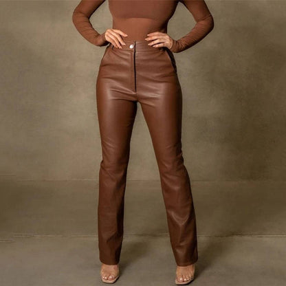 Damen-Hose, hohe Taille, PU-Leder, elegantes Design-3