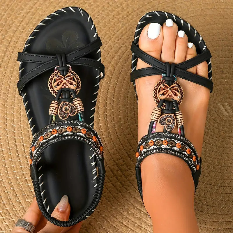 Damen-Sandalen mit Schmetterling und Strass, Synthetikleder-2