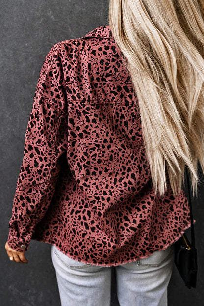 Variant image for Damen-Jeansjacke, Leopardenmuster, lässige Baumwolle-2