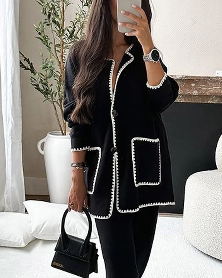 Damen-Set, zweiteilig, handgefertigte Details, Polyester, Elasthan-4