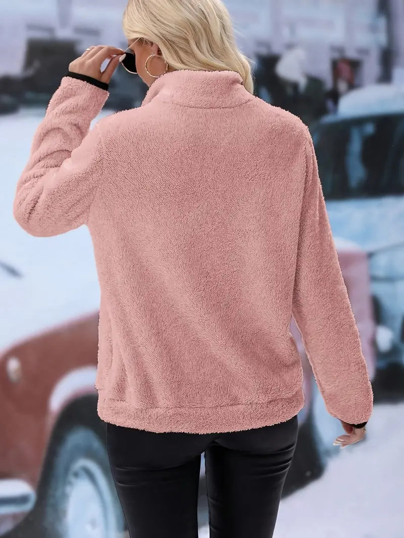 Damenpullover mit Reißverschluss und Kängurutasche aus Plüsch-6