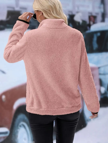 Damenpullover mit Reißverschluss und Kängurutasche aus Plüsch-6