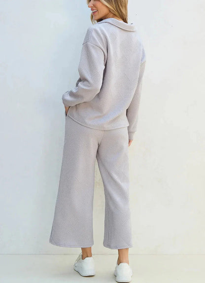 Damen-Top-und-Hose-Set, lässiges weiches Mischgewebe-2