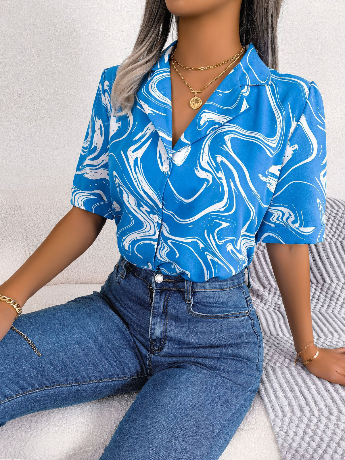 Damen-Trainings-T-Shirt mit kurzen Ärmeln und Tie-Dye-Druck 100% Baumwolle-6