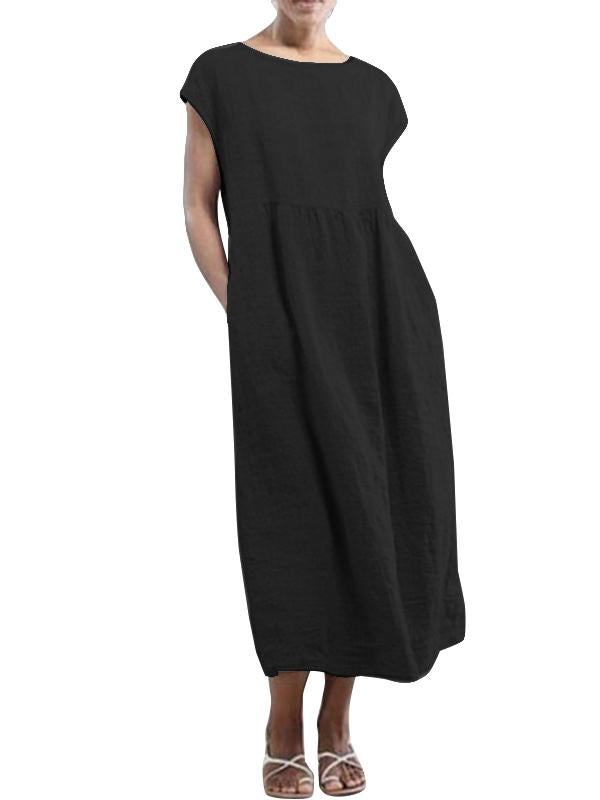 Maxikleid Damen Kurzarm Baumwolle Sommer Elegant-6