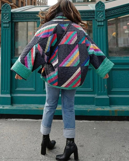 Frühlingsjacke für Damen aus Leinen im Patchwork-Design mit bequemer Passform-3