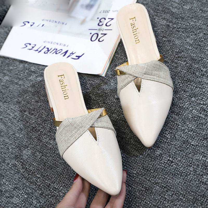 Damen-Mules-Sandalen, offene Zehe, PU-Leder, mit goldener Ringverzierung-4