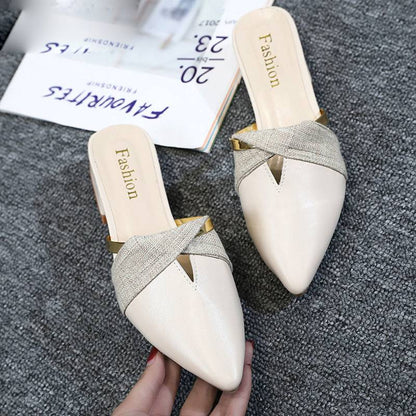 Damen-Mules-Sandalen, offene Zehe, PU-Leder, mit goldener Ringverzierung-4