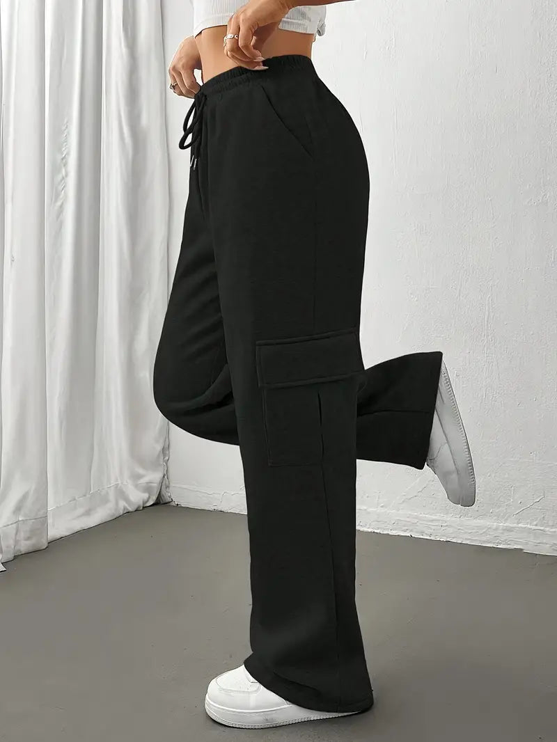 Damen-Jogginghose Gerades Bein mit Patentaschen Weicher Stoffmix-6