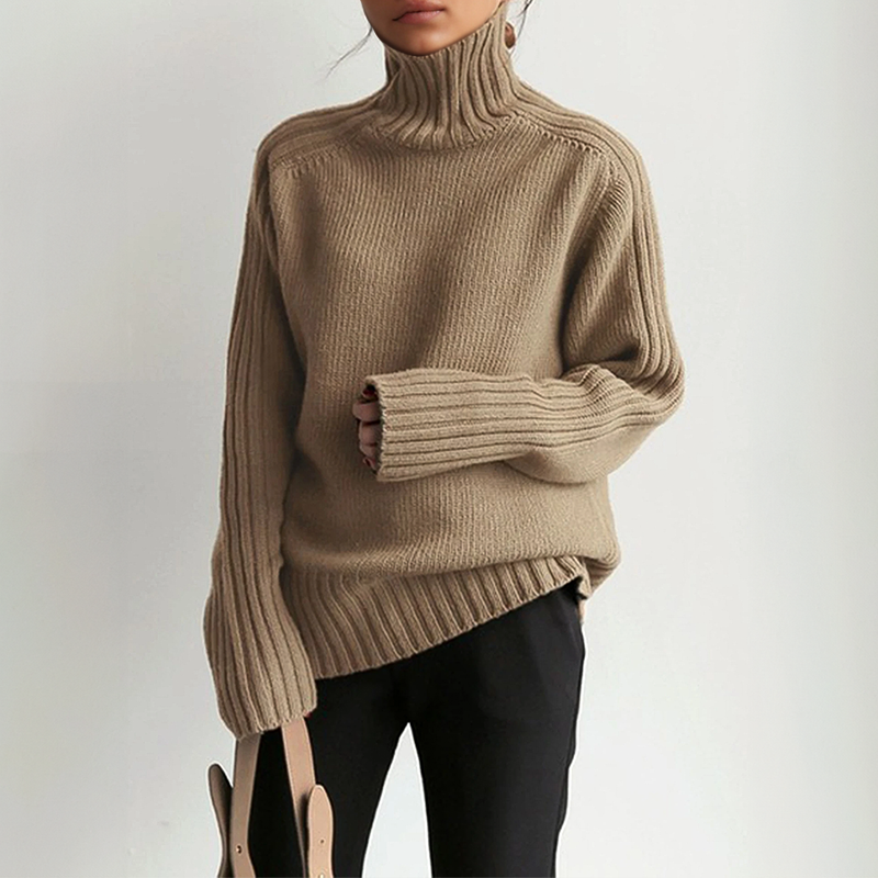 Variant image for Damen-Strickpullover, Rollkragen, gerippter Bouclé-Wollmix-2