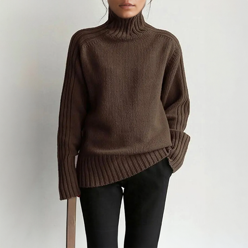 Variant image for Damen-Strickpullover, Rollkragen, gerippter Bouclé-Wollmix-4