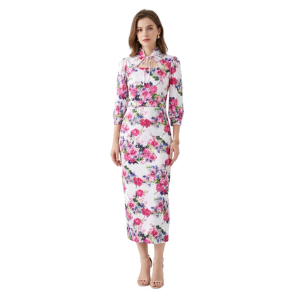 Damen-Midikleid, Stehkragen, Polyester, Midi