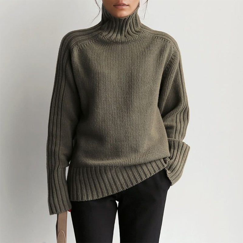 Variant image for Damen-Strickpullover, Rollkragen, gerippter Bouclé-Wollmix-1