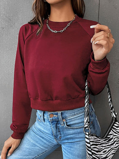 Damen-Pullover, kurz, Raglanärmel, weicher Mischstoff, Winter, Streetwear-3