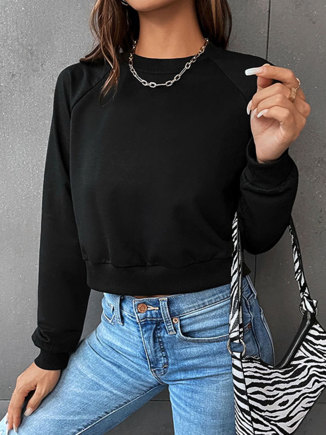 Variant image for Damen-Pullover, kurz, Raglanärmel, weicher Mischstoff, Winter, Streetwear-5