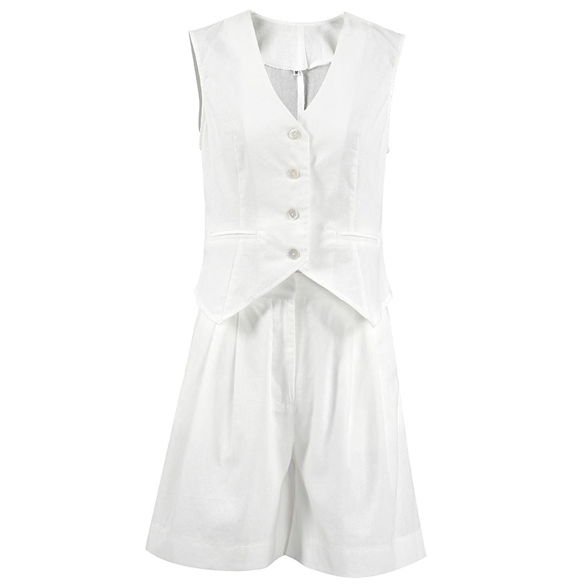 Herrenweste, Shorts-Set, taillierte Baumwolle und Leinen 5