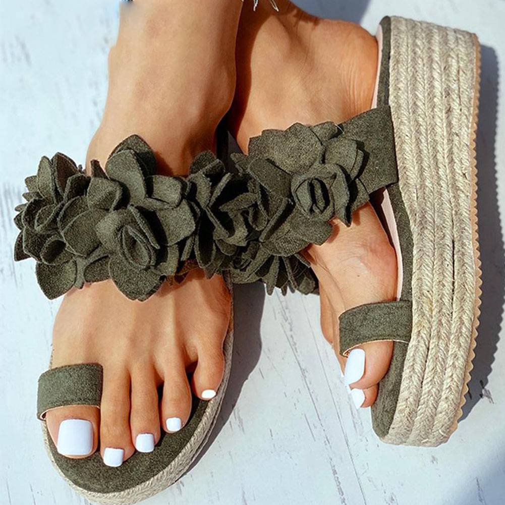 Damen-Keilsandalen, geblümt, Riemen, PU, mittlerer Keilabsatz-4
