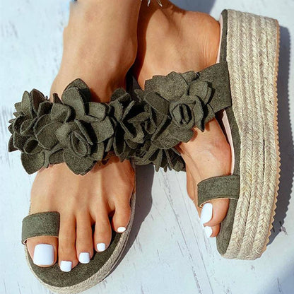 Damen-Keilsandalen, geblümt, Riemen, PU, mittlerer Keilabsatz-4