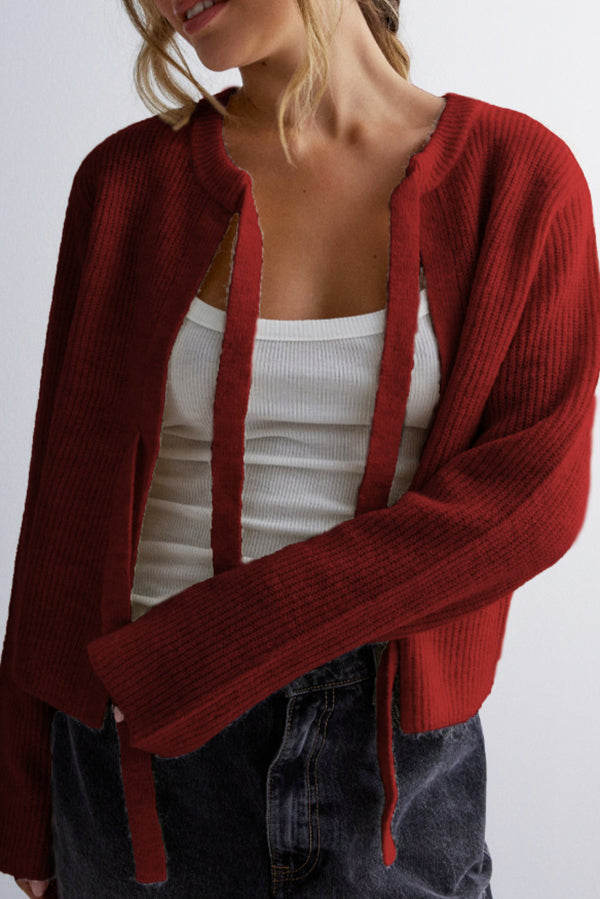 Damen-Cardigan, Schnürung, Strick, eleganter Herbst-2
