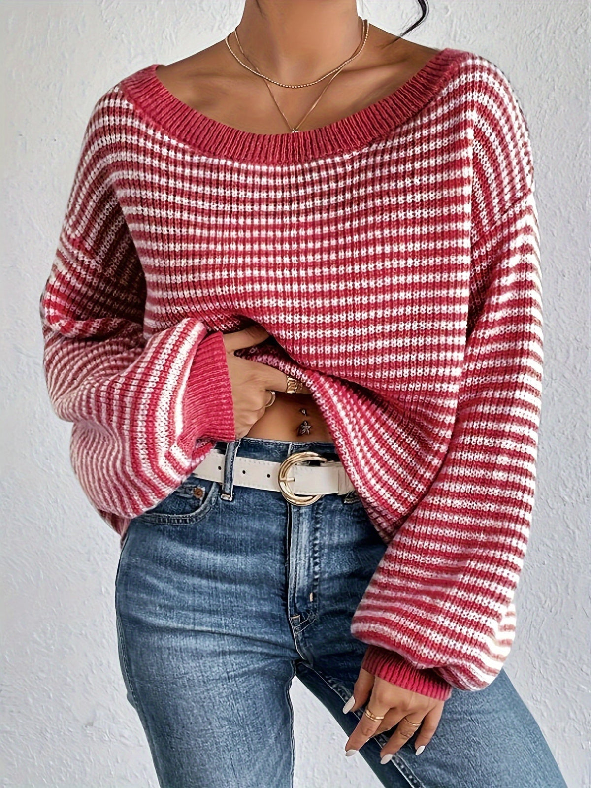 Variant image for Damen-Oversize-Strickpullover, gestreift, Baumwolle-13