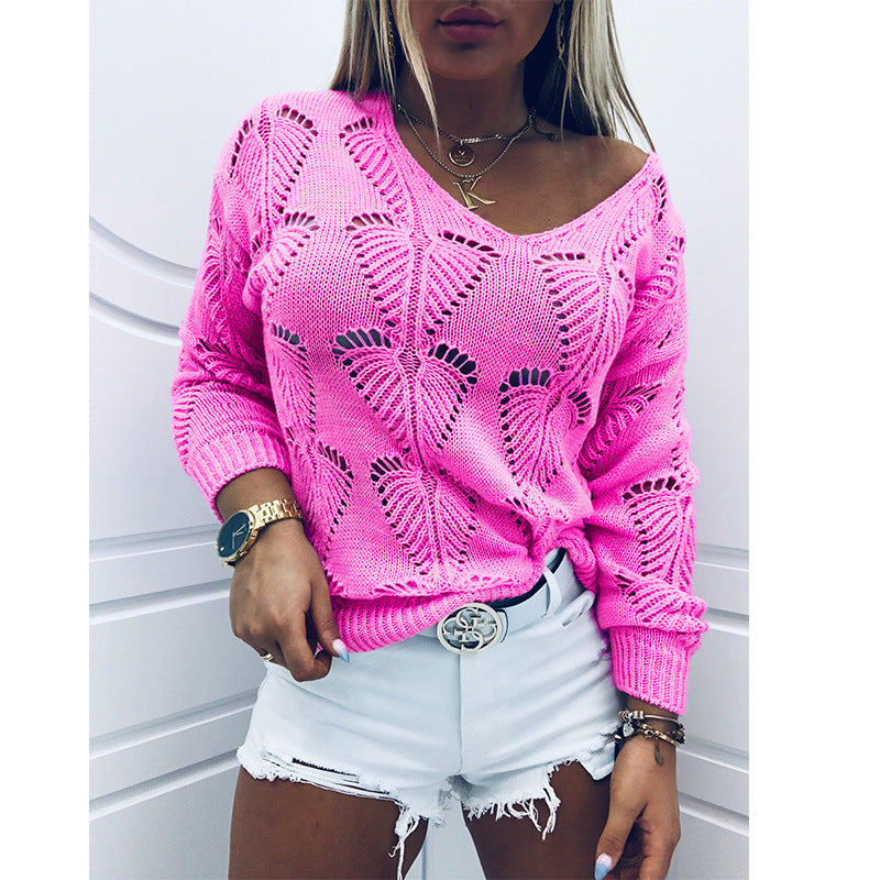 Damen-Strickpullover mit Blattmuster aus weichem 100 % Acryl – normale Passform, perfekt für Herbst und Winter 1