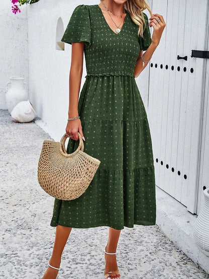 Damen-Herbstkleid Midi Fließend Hochwertiges Material 3
