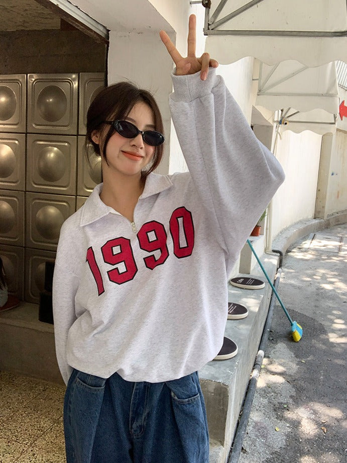 Damen-Pullover, Retro halber Reißverschluss, 90er-Jahres Polyester-4