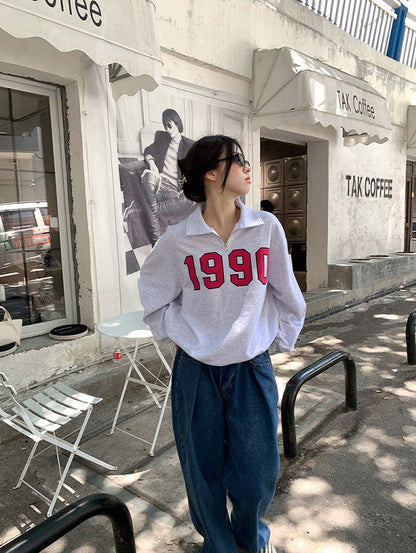 Damen-Pullover, Retro halber Reißverschluss, 90er-Jahres Polyester-3
