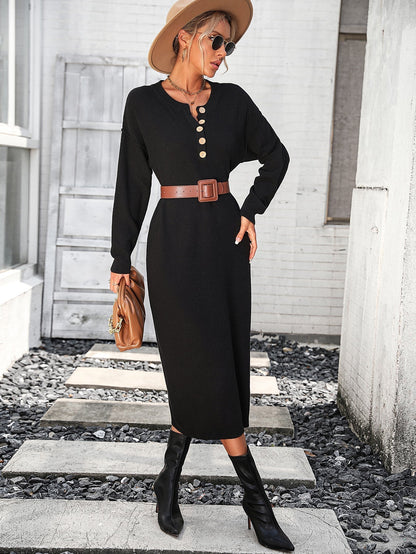 Damen-Midikleid, mit Holzknopf Akzenten, aus atmungsaktiven Stoff-1