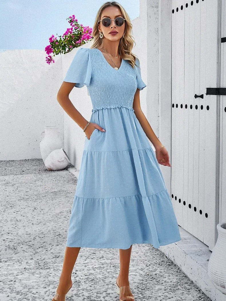 Damen-Herbstkleid Midi Fließend Hochwertiges Material 10