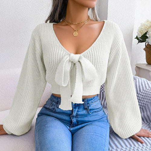 Damen-Pullover, verkürztes Design, mit Schlaufe, aus weicher Baumwolle 1