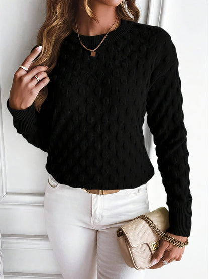 Damenpullover mit monochromem Punktmuster aus nachhaltigem Strickstoff – entspannte Passform für kalte Tage 11