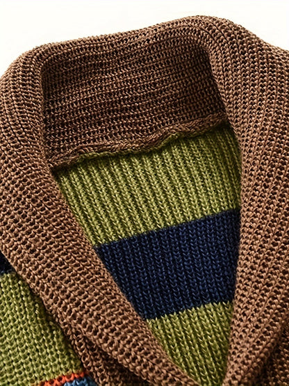 Damen-Strickjacke, gestreiftes Polyester, trendig und bequem-2
