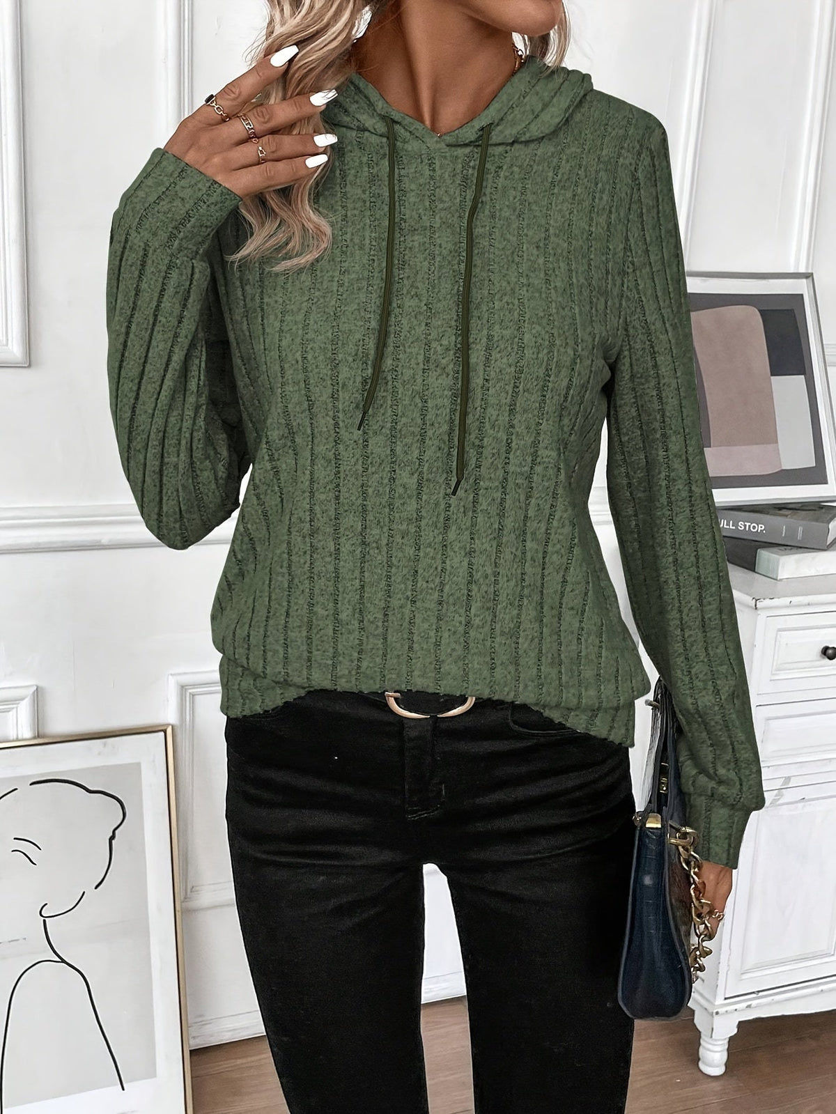 Damen-Hoodie mit Rippdesign, 100 % Baumwolle 2