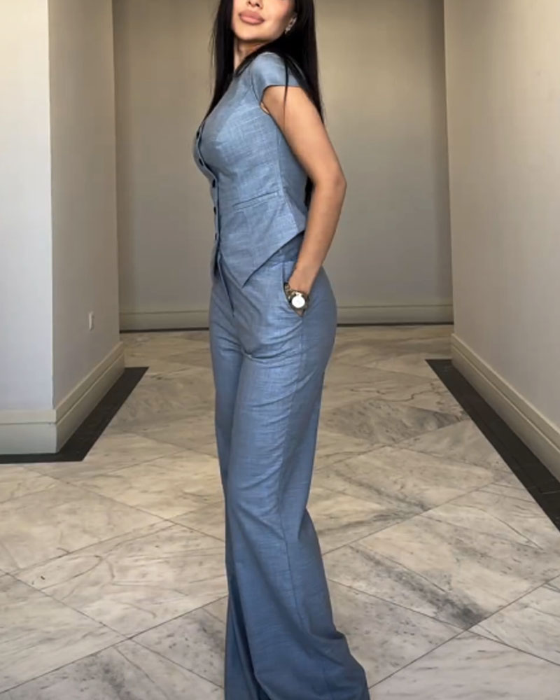 Damen-Leinenbluse, Hose, Set, Elegantes Leinen, für Sommerkleidung-3