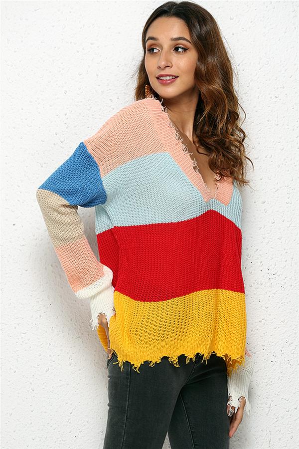Damen-Strickpullover, V-Ausschnitt, geripptes Acryl-4