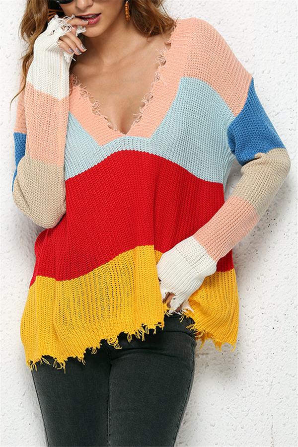 Damen-Strickpullover, V-Ausschnitt, geripptes Acryl-3