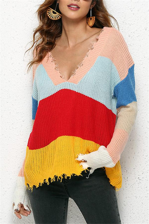Damen-Strickpullover, V-Ausschnitt, geripptes Acryl-1