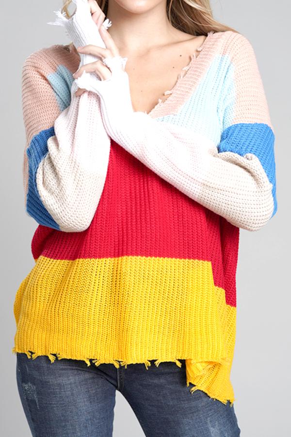 Damen-Strickpullover, V-Ausschnitt, geripptes Acryl-5