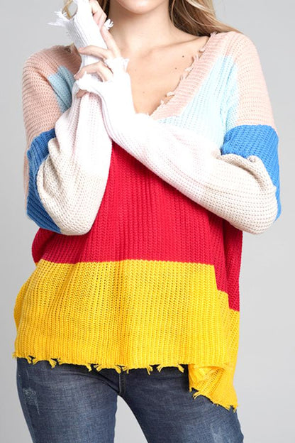 Damen-Strickpullover, V-Ausschnitt, geripptes Acryl-5
