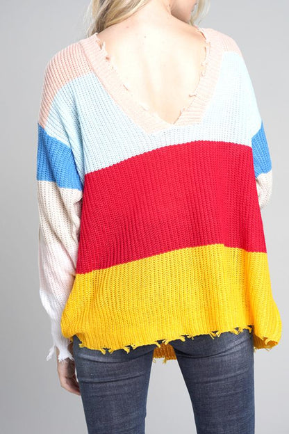 Damen-Strickpullover, V-Ausschnitt, geripptes Acryl-6