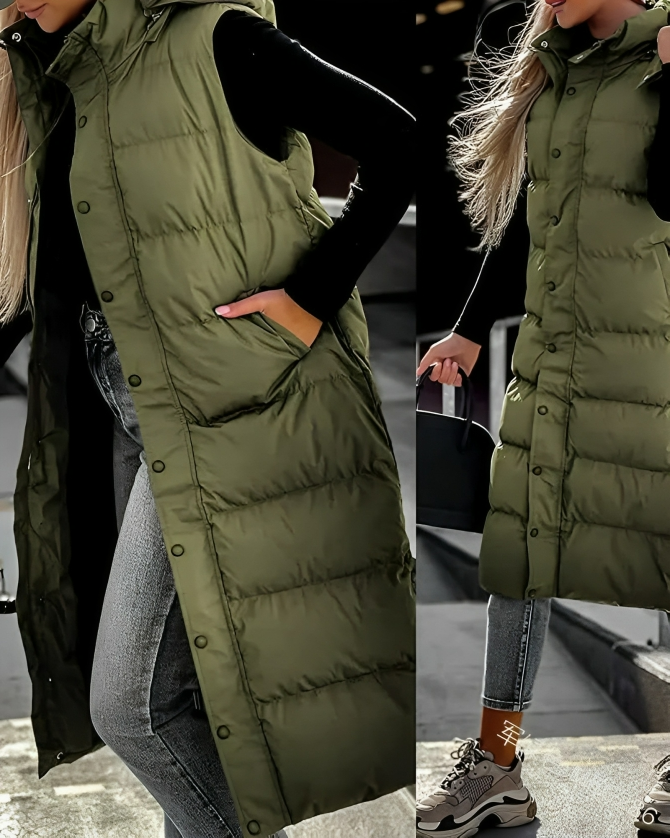 Ärmelloser Damen-Mantel mit Kapuze, Daunen, Polyester-4
