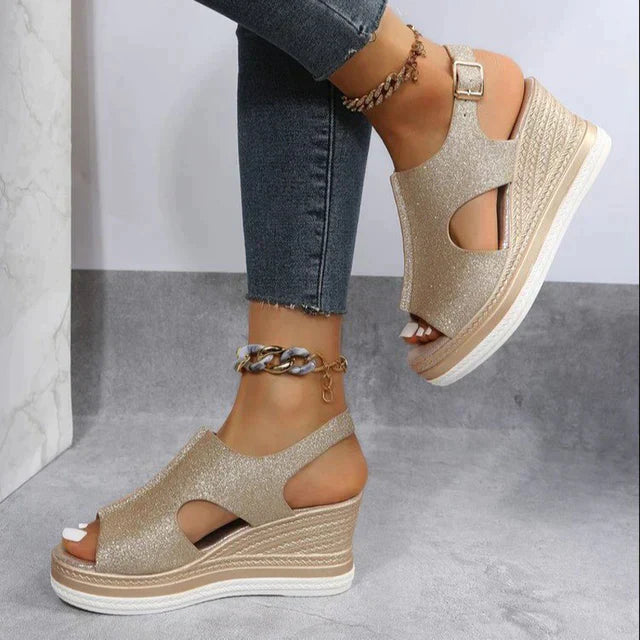 Damen-Plateau-Sandale mit elegantem Design aus synthetischem Material – stabile Plattform, perfekt für Alltag und Fest 1