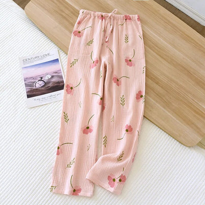 Damen-Pyjamahose, Blumenmuster, leichtes Material-1